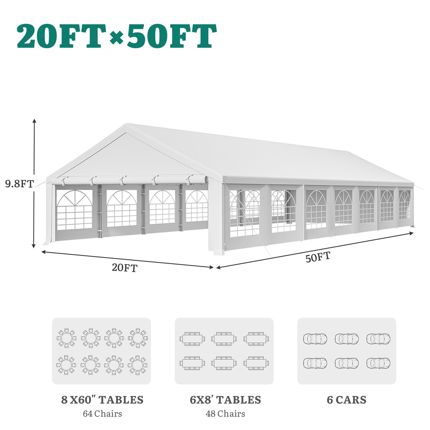 YITAHOME 20x50FT Party Tent Heavy Duty Wedding Tent Event Shelters Outdoor Canopy Upgraded Steel Carport with Removable Sidewall Windows for Commercial and Parties