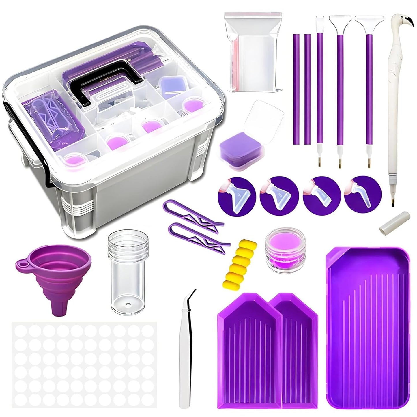 CXJINZE Diamond Painting Tools Accessories Storage-Kit - 111Pcs 5D Set Portable Tool Box with Handle Craft Jewelry Bead Storage Purple Box Art Trays for Diamond Painting Accessories and Tools