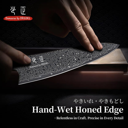 DRGSKL Damascus Chef Knife 8 Inch - VG10 Kitchen Knife for Meat Cutting - Japanese G10 Handle - Sharp Cooking Knives for Vegetables and Fruit - with Gift Box