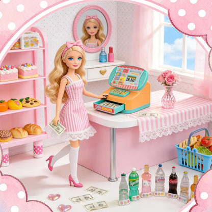 164Pcs Mini Shopping Cart Basket Miniature Food Drink Toy Supermarket Metal Handcart Trolley DollHouse Store Grocery Accessories Kitchen Play Game Party Model Shelves Cash Register Refrigerator Fridge