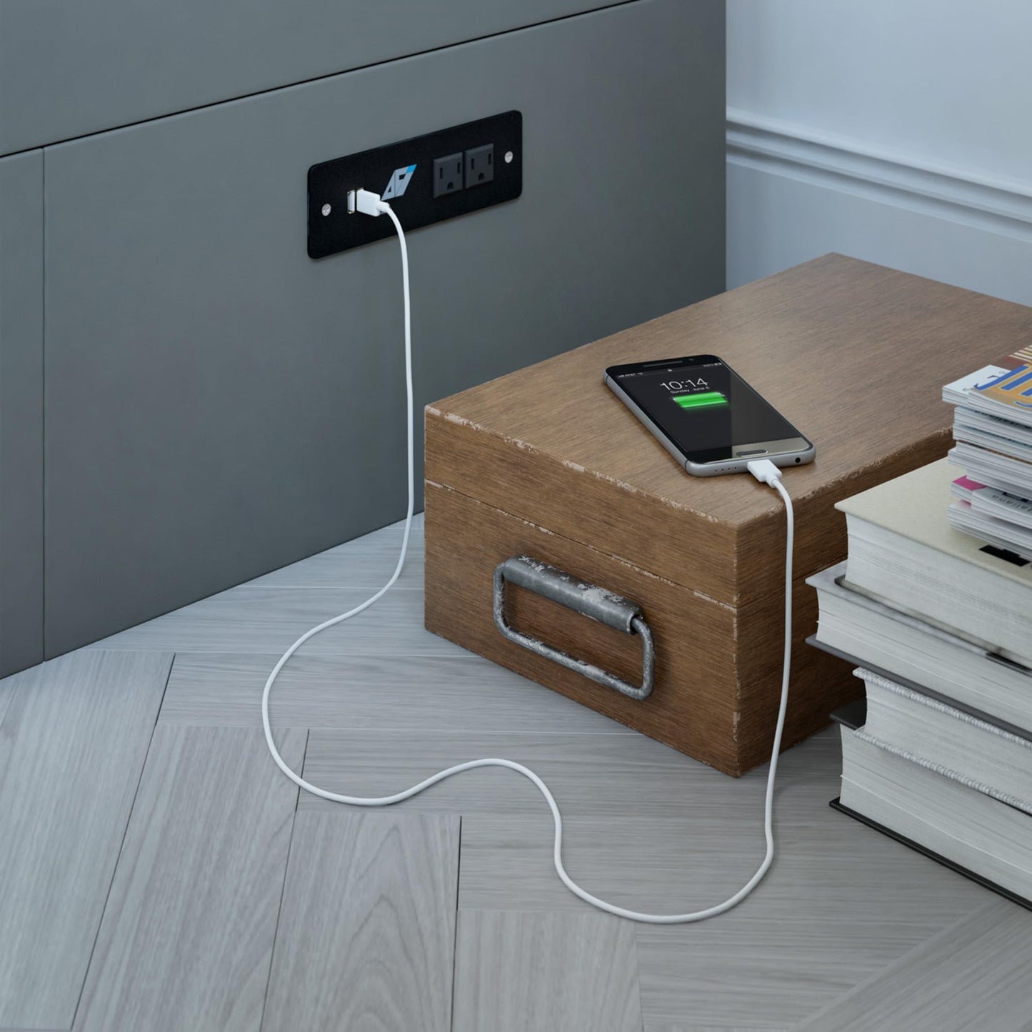 AFI, Hamilton Twin XL Murphy Bed Chest with 6" Mattress, Storage Drawer, and Built-in USB Charger, Grey