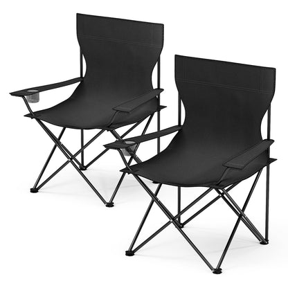 YSSOA Portable Folding Black Camping Chair, 2-Pack