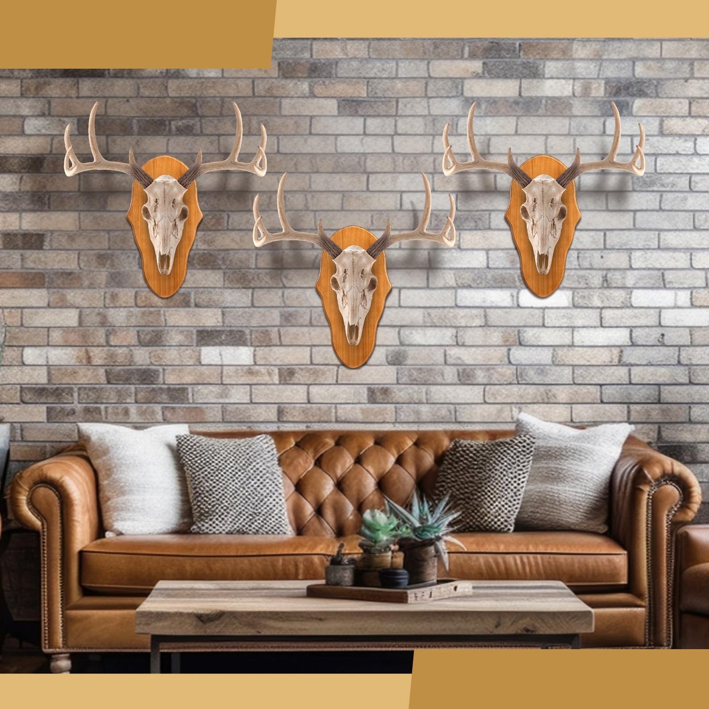 AceOrbit 3 Pcs Deer Skull Mount Plate Plaques Wood European Deer Head Mount Plaque European Mounting Skull Hanger Plate with Mounting Hardware (Stylish)