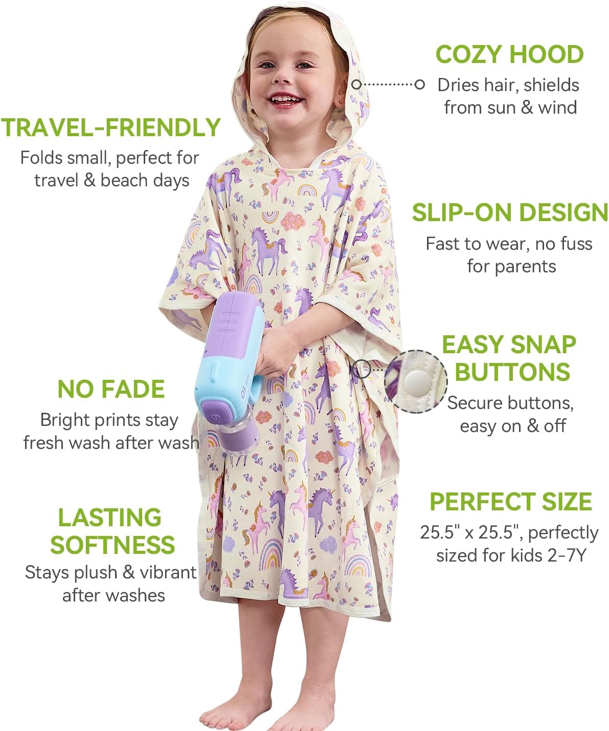 2-6, 25.5" 25.5", babee Reshinee Bamboo Viscose Hooded Bath Towels for Toddler Girls Kids Age Measures x Soft Bathrobe