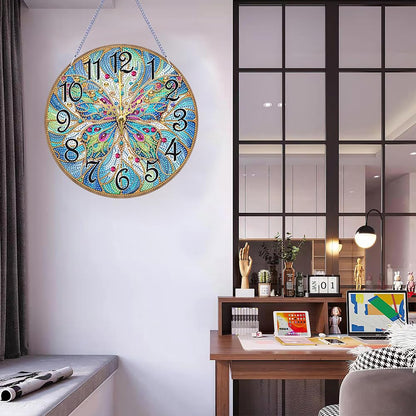 POETRYDRAW DIY 5D Wooden Diamond Painting Clock Kits for Adults Butterfly Art Wall Clock Crystal Rhinestone Diamond Painting by Number Mosaic Art Crafts Home Wall Decor