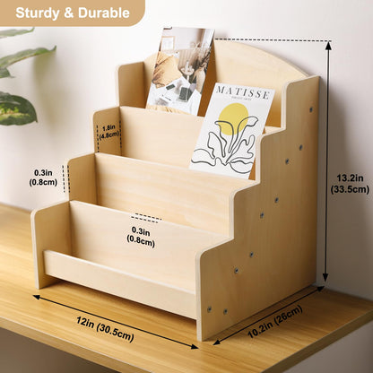 Exood Greeting Card Organizer Display Stand , 4-Tier Wooden Rack Holder for postcard Brochure Photos Sticker Retail