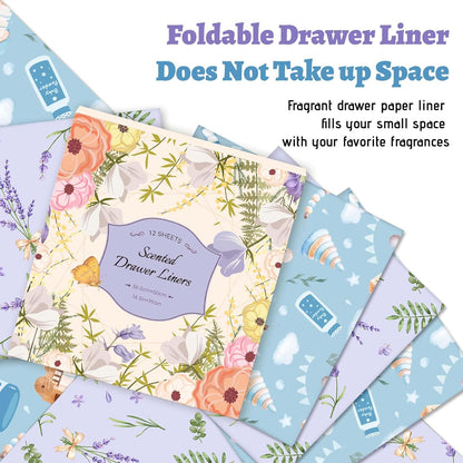 12 Closet, STRN Drawer Liners for Dresser, Lavender & Baby Powder Scented Fragrant Drawer Liner Sheets, Non-Adhesive