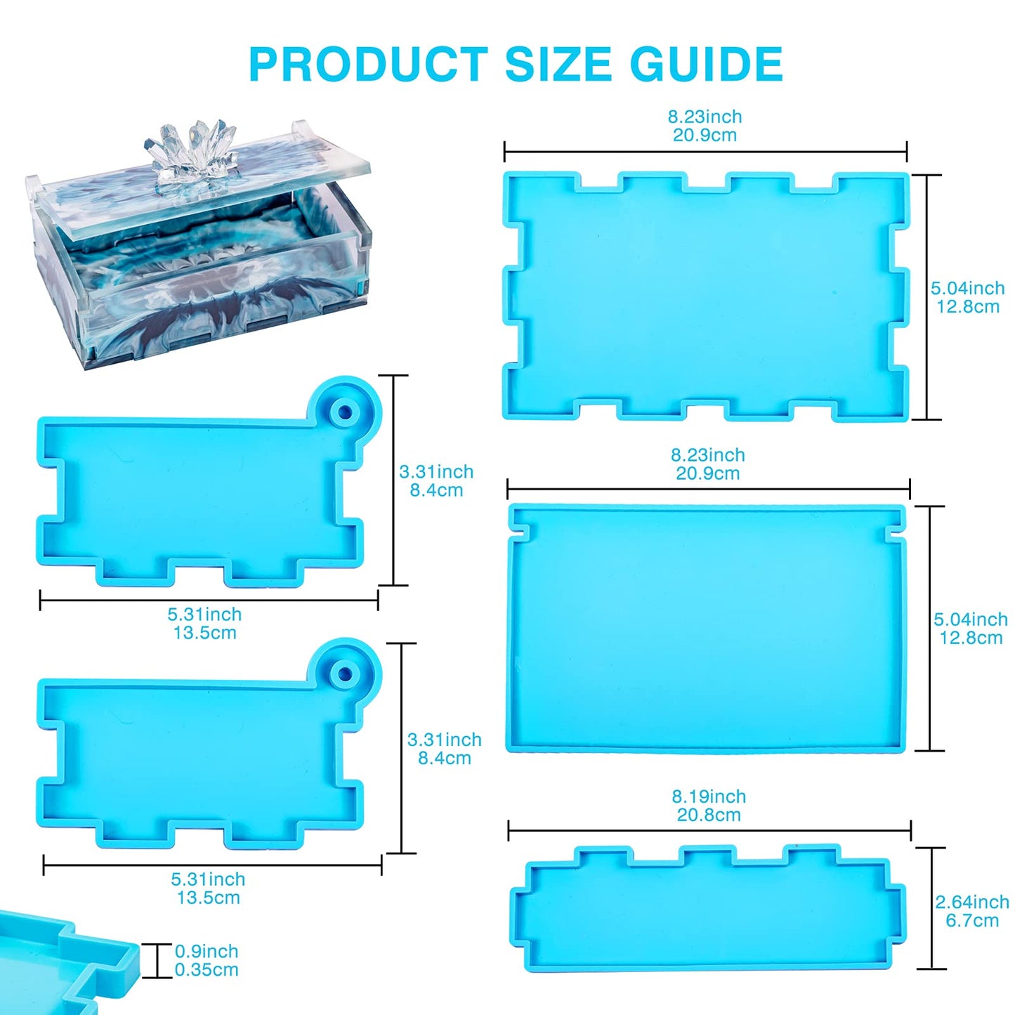 IKEPAHOK Resin Rectangle Box Mold, Epoxy Silicone Large Storage Container with Lid for Casting, DIY Organizer for Dominoes, Coffee Pods, Jewelry, Napkin, Candy, Cosmetics
