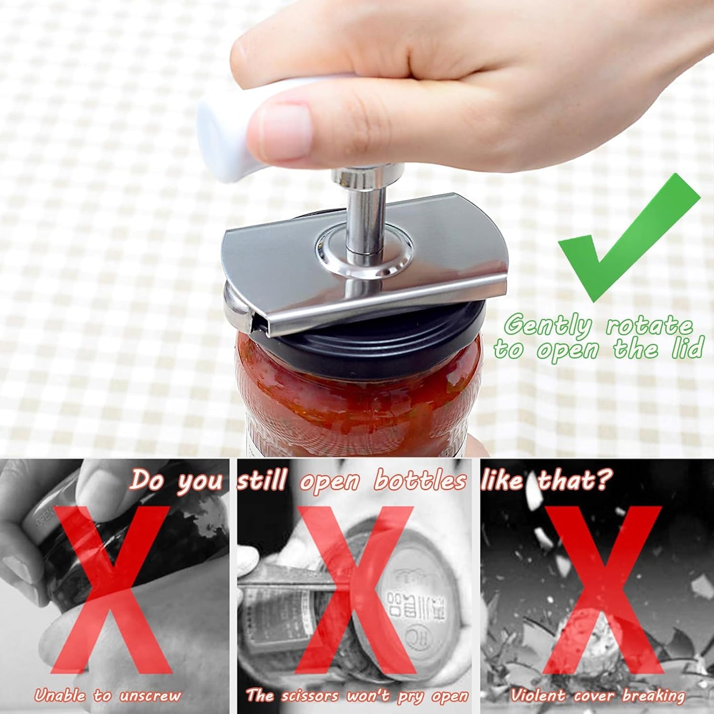Caliamary Jar Opener for Seniors with Arthritis, Adjustable Stainless Steel Lids Off Easy Opener