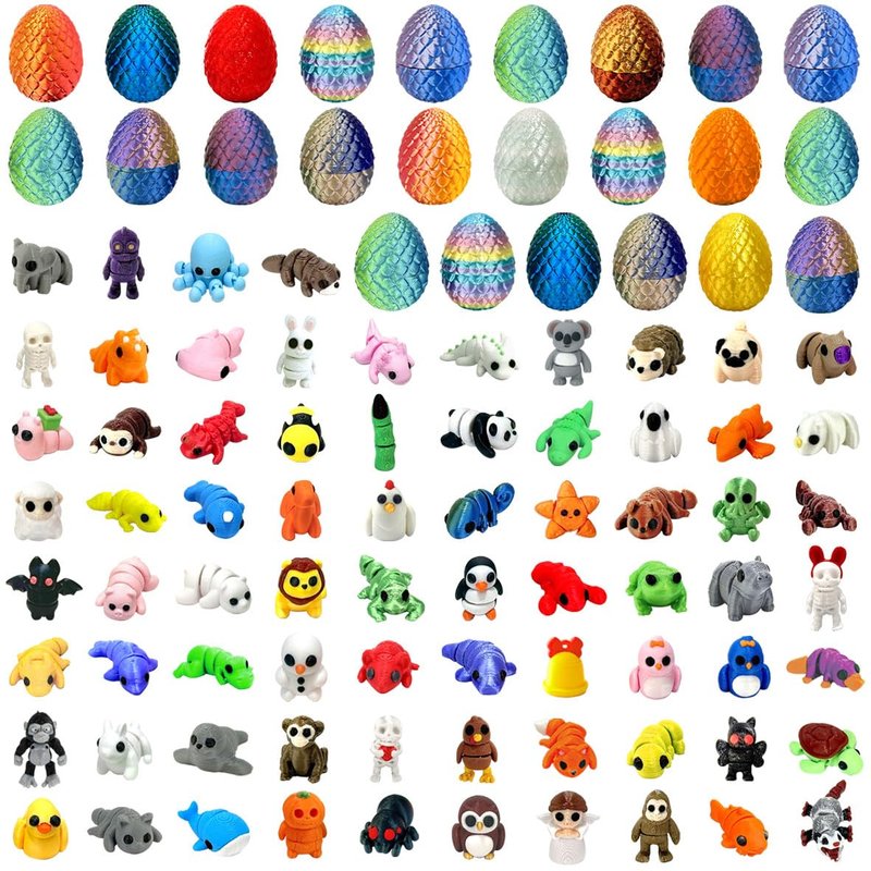 24 Pcs 3D Printed Easter Eggs with 24pcs Random Mini Animal Inside,Home Office Decor Executive Desk,Christmas, Easter, and Birthday Gifts