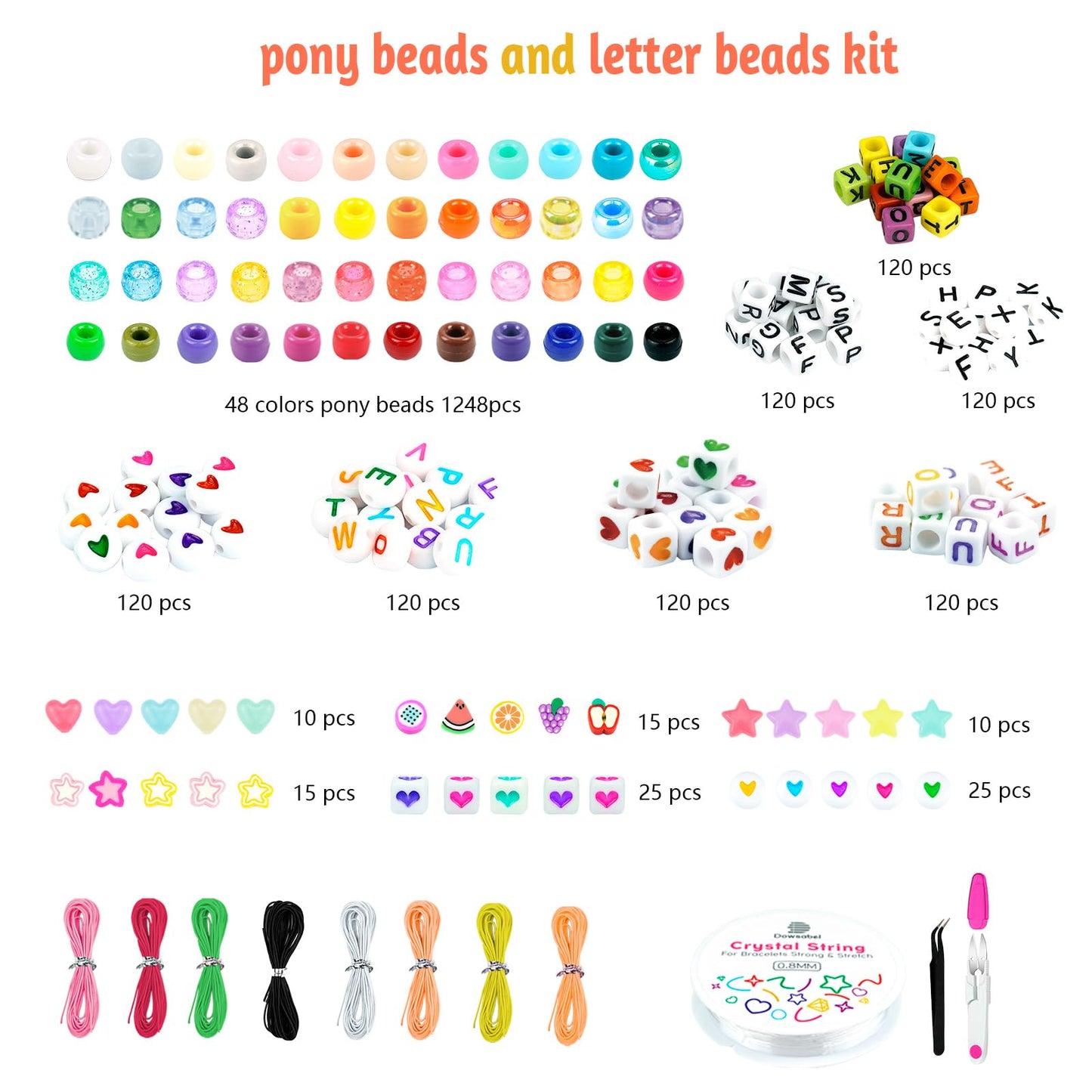 Dowsabel Friendship Bracelet Making Kit, Pony Kandi Beads & 11 Different Beads, 8 Colors Nylon Thread, DIY Jewelry & Craft Gifts