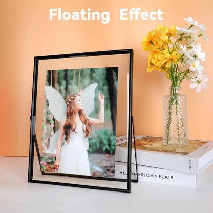 AhaGo Black Floating Frame, 8x10 Inches, Vertical, Set of 2, For Picture 7x9,6x8, 5x7, Tabletop Shelf Photo Frames, Classy For Father's Day, Wedding or Birthday