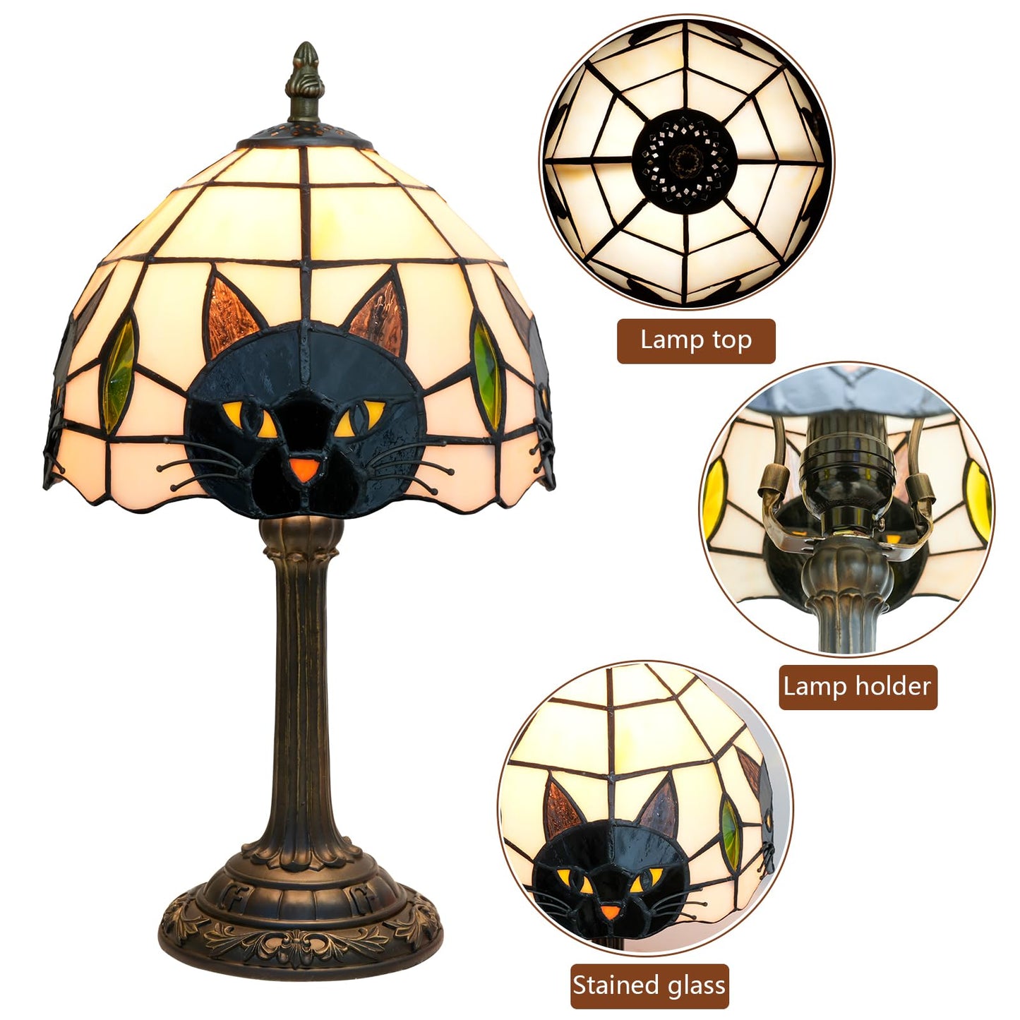 Tiffany Style Black Cat Stained Glass Table Lamp Cute Small Quirky Table Lamp Bedroom Bedside lamp Living Room Dining Room Office Decoration Desk lamp Home Decoration Creative Gift Scene Props