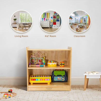 suureks Montessori Shelf, Toy Shelf for Kids, Kids Bookshelf, 2-Tier, 2-Section Wooden Book Shelf, Toy Storage Organizer for Kid Rooms, Palyroom, Nursery (23-5/8"*23-5/8"*11-4/5")