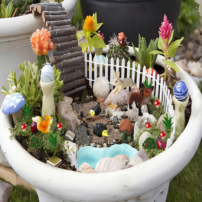 QuarenDen Fairy Garden Accessories, 28Pcs, Miniature Forest Kit, Tiny Resin Animal, Miniature Garden Figurines with Moss for DIY Craft, Desktop Decoration