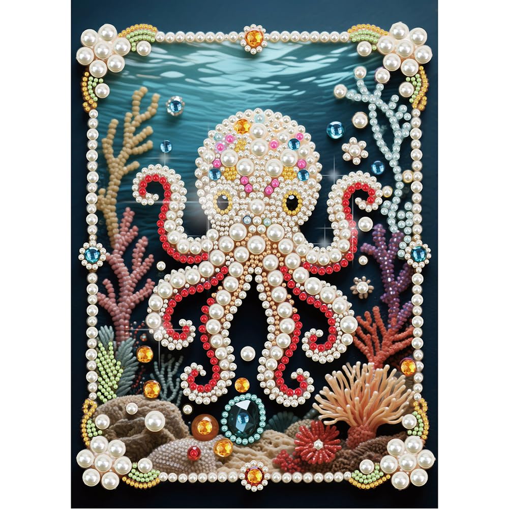 Kulvci Octopus DIY 5D Pearl Painting Kit, Diamond Painting Kit for Adults Beginner, Bead Art Kits All-Pearl Dot Painting for Wall Decor, Creative Stress Relief Gift Home Decor,12 × 16 inch