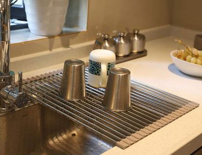 Roll up Dish Drying Rack - Over The Sink Silicone Kitchenware Folding Draining Rack SUS304 Stainless Steel