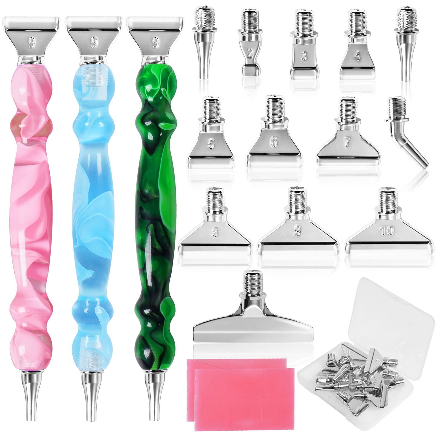 Taobido 29pcs 5D Diamond Painting Pens Kit, 13 PCS Metal Screw Thread Tips for Diamond Painting Art Tools Accessories,12 Painting Wax, 3 Resin Art Pens, Multi Placer Tips for DIY Crafts(PBGS)