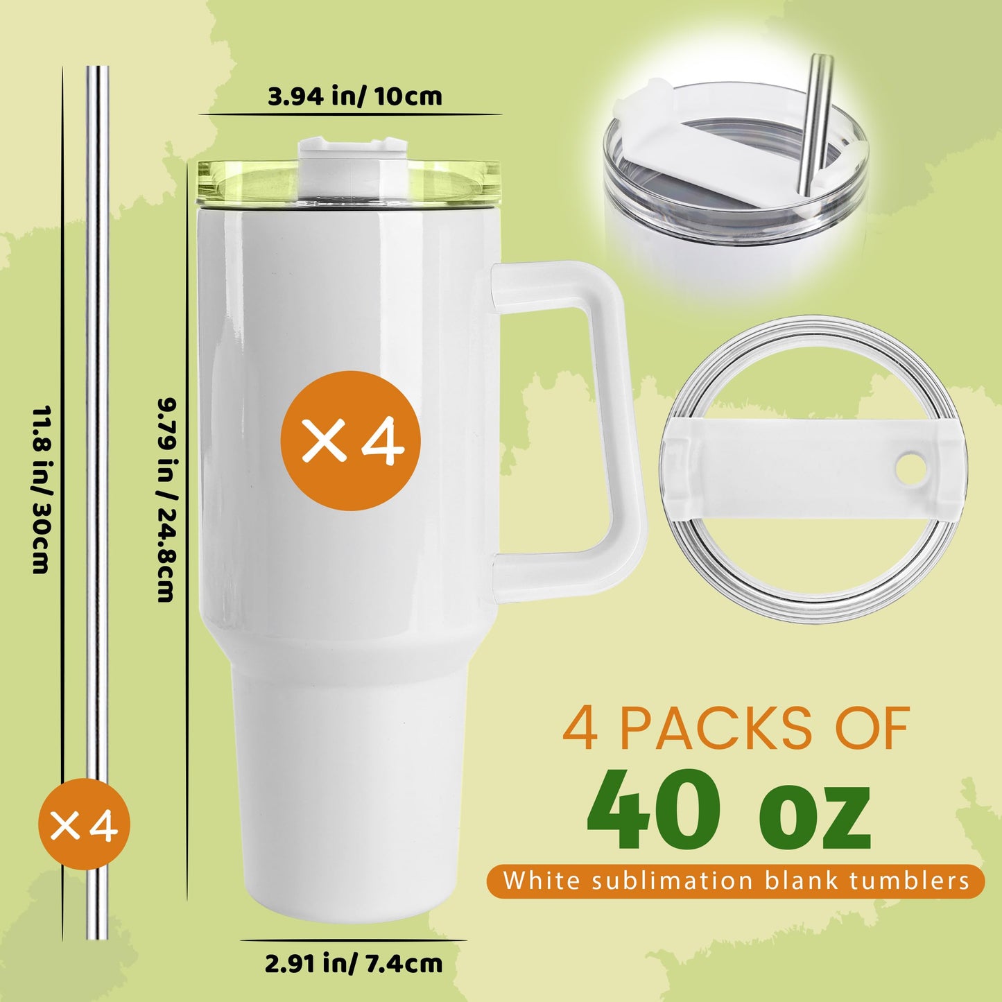 Joyclub 4 Pack 40oz Sublimation Tumbler with Handle Insulated Large Tumbler Bulk, Coffee Travel Cups Stainless Steel Travel Mug for Diy Craft Heat Press Print