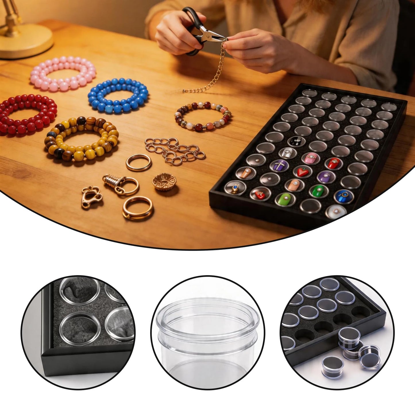 Cxomnndiw 3 Pack Black Jewelry Display Case, 50 Slots Diamond Painting Storage Containers for Gems, Beads & Small Jewelry Jars, Versatile Organizer Tray