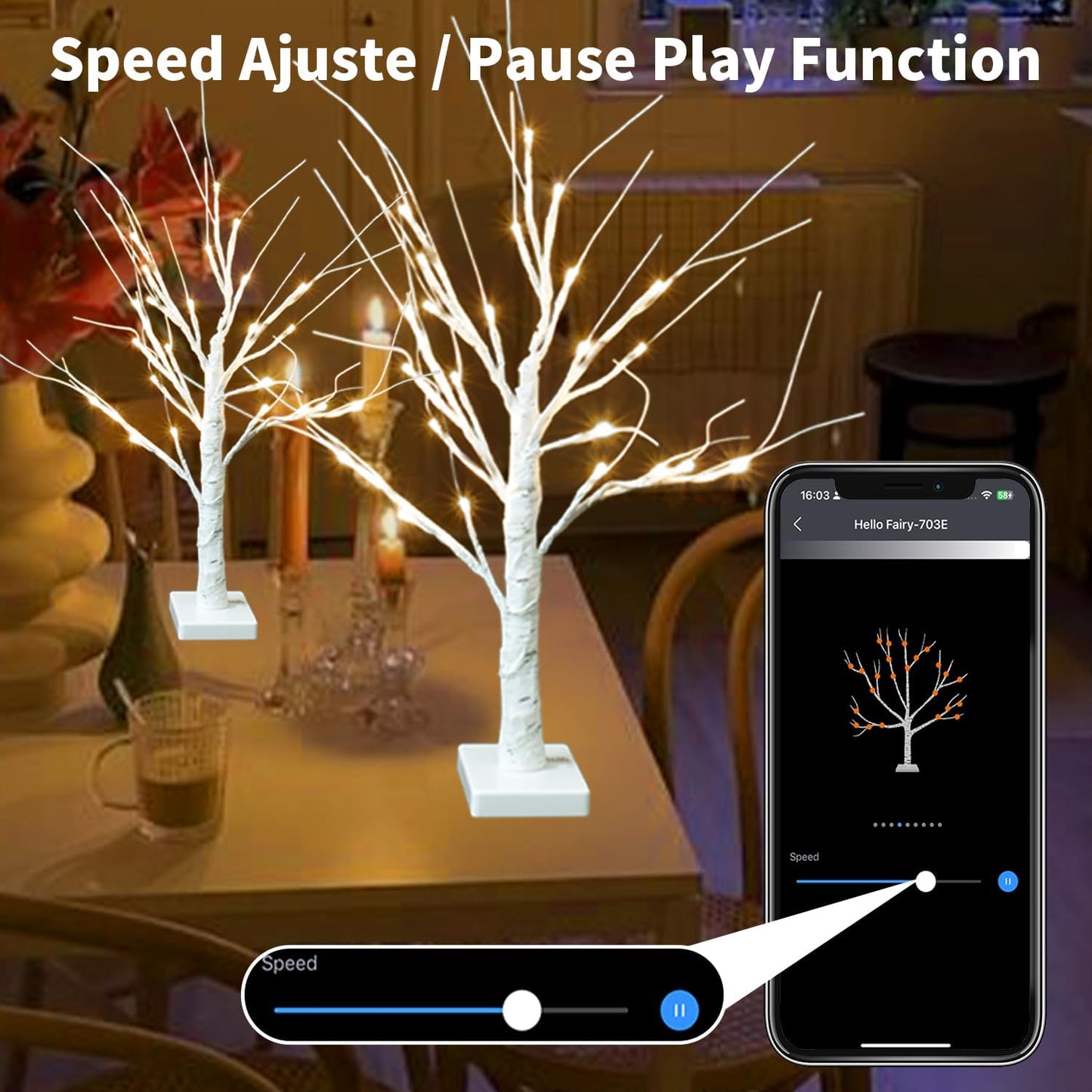 2FT 18 Dimmable, 2 Pack Smart Birch Tree with LED Lights, Bluetooth App Controlled, Modes, Timer, Music Sync, Warm