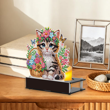 JISHSHAY Diamond Art Candle Holder Cat Diamond Painting Candlestick Holders Animal Gem Painting Candle Stand Flower Gem Art Candleholders Embroidery Kit Mosaic Kits for Adults Desktop Decoration