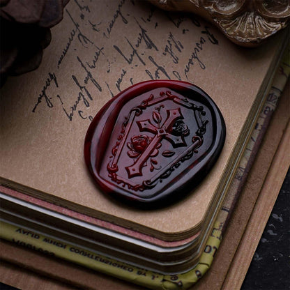 Halloween Wax Seal Stamp,Gothic Cross Brass Stamp Head with Rose for Creative DIY, Envelope Sealing, Invitations and Greeting Cards