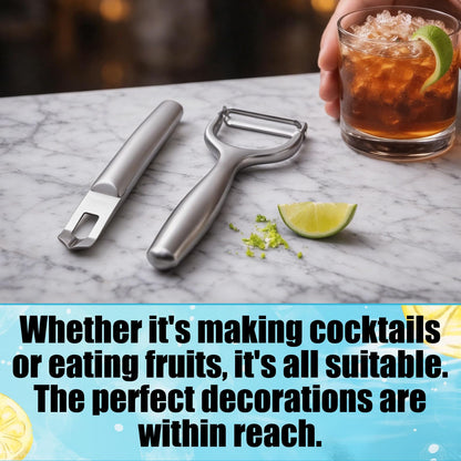 Lemon Zester & Vegetable Peeler Set, Stainless Steel Fruit Kitchen Peeler Grater Tool Practical Handheld Zester for Bar Cocktail Garnishes Culinary Citrus Food Peel Kitchen Use