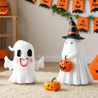 Brizoria Halloween Figurines Ghost Figurine with Witch Hat Spooky Halloween Decor Mini Ghost Figurines Collectible Figurines Resin Halloween Decorations Outdoor for Room Funny Office Decor