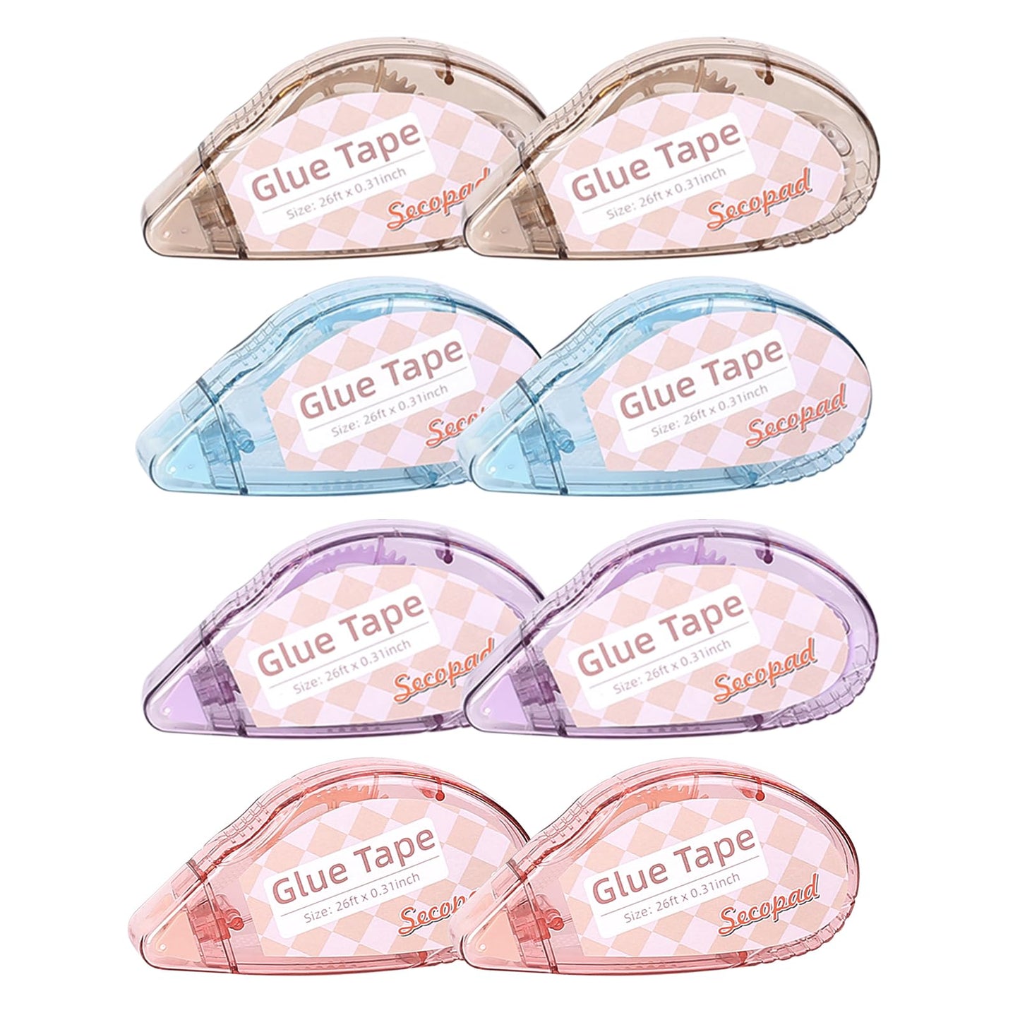 Secopad Scrapbook Tape, 8 Pack Double Sided Tape Roller for Crafts, Adhesive Glue Runner Scrapbooking Supplies Journaling School Office Teacher Supplies, 0.3IN x 26FT, Clear Light-Colored Shell