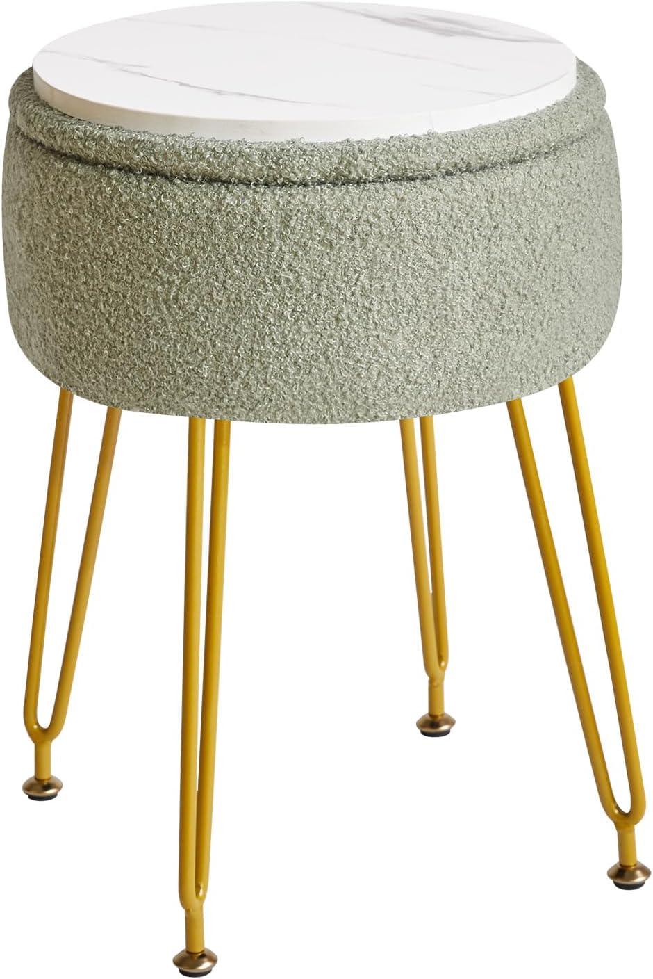 WBD010D IBUYKE Teddy Velvet Storage Footrest Stool Ottoman, Makeup Vanity Stool Side Table with Removable Cover, Golden