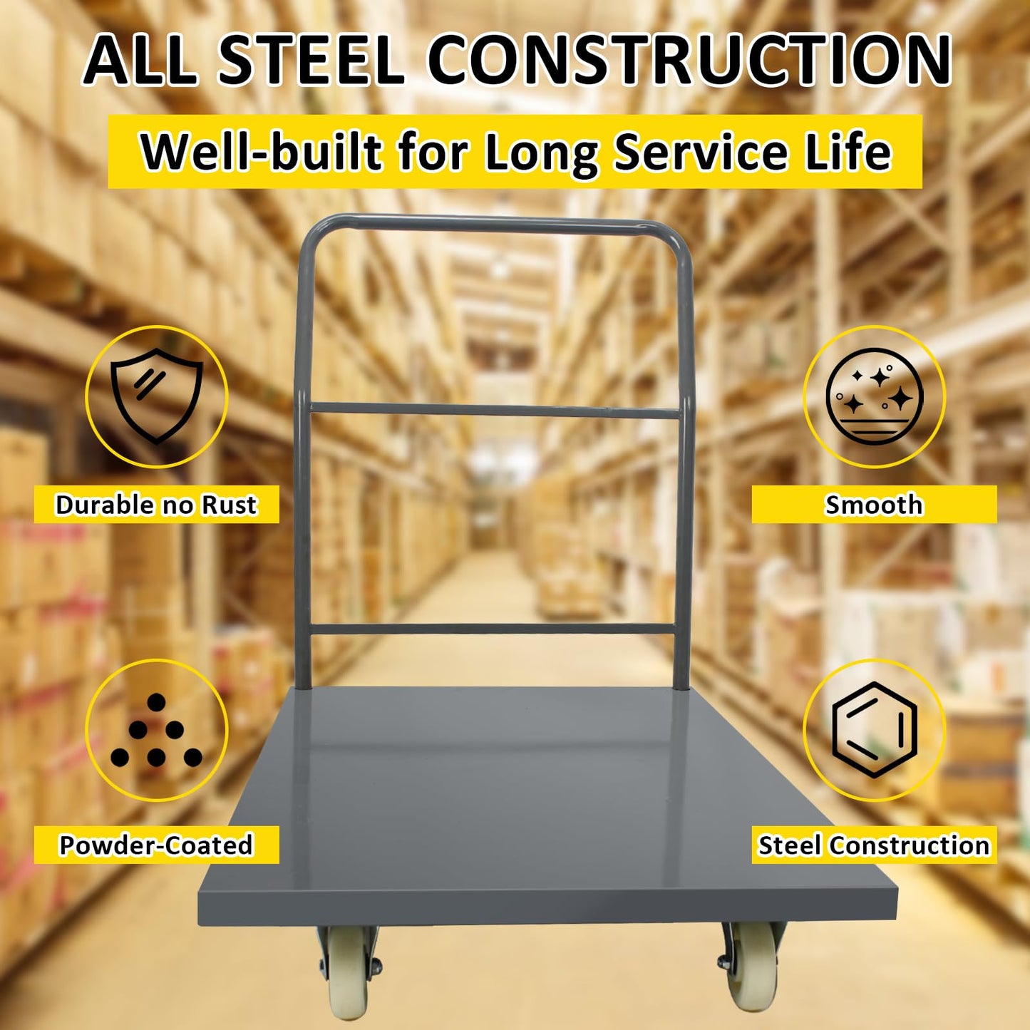 Heavy Duty Platform Truck Moving Flatbed Cart, 30"x60"Push Dolly, 2000 LBS Dolly Cart Flatform with Wheels and Handle, Steel Flatbed Cart for Luggage Moving, Shopping