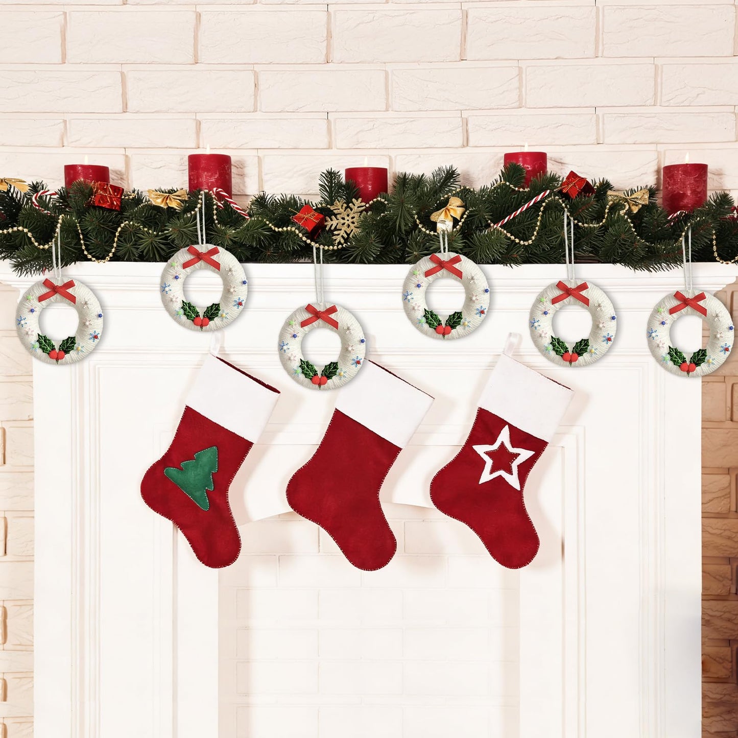 Cinrobiye 12 Set Christmas Wreath Craft Kits DIY Winter Christmas Tree Hanging Wreath Ornament Decorations Kit Xmas Crafts for Holiday Christmas Home Classroom Party Activities Project