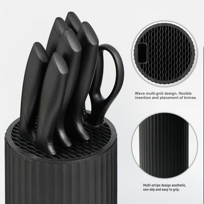 NULAS Knife Set, 8-Piece Kitchen Knife Set with Universal Block - Anti-Rust Chef Knives, Ergonomic Design, Dishwasher Safe (Black)