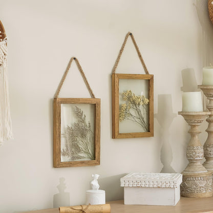 NIKKY HOME Dried Flowers Grass Wall Art Set of 2 Natural Plant Artwork with Clear Glass Display Frame and Jute Rope Gallery Wall Decor Living Room Decor