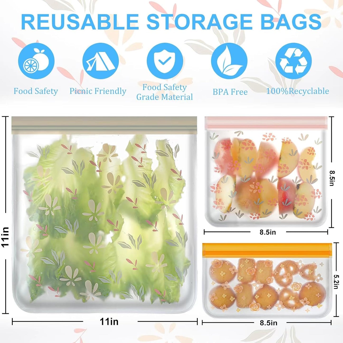 24 Pack Dishwasher Safe Reusable Bags, Silicone Leakproof Freezer Bags for Food Storage and Home Organization