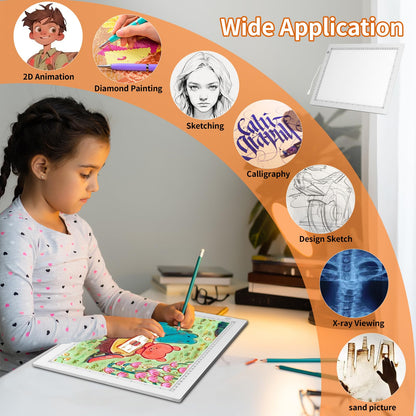 A3 LED Light Box for Tracing, elice Artist Drawing Lightbox Light Table Light Pad Light Copy Board, Up to 8000 Lux Super Bright Lightpad for Cricut Weeding Vinyl, Diamond Painting, Sketching (White)