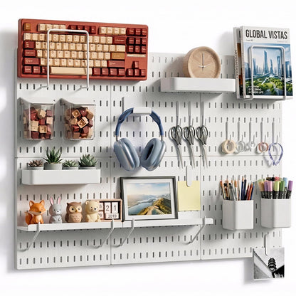 Keepo Peg Board Wall Organizer – Plastic Pegboard Panels, Modular Peg Board Storage System for Home Office, Craft Room, Gaming Setup (White, 33″×22″)