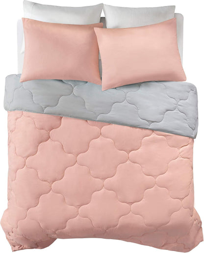 Comfort Spaces Vixie Reversible Comforter Set, Twin/Twin XL 2 Piece, Coral/Gray, Trendy Geometric Quilted Cover