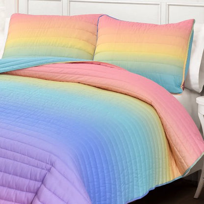 Lush Decor Rainbow Ombre 3 Piece Quilt Set, Full/Queen, Rainbow & Turquoise