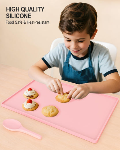 NPOOYI Silicone Art Mat for Crafts, 12" x 19" Waterproof Non-Slip Painting Mat for Kids with Raised Sides, Protects Surfaces Perfectly for Crafts, Legos, Slime, Resin, Paint & Jewelry-Making, Pink
