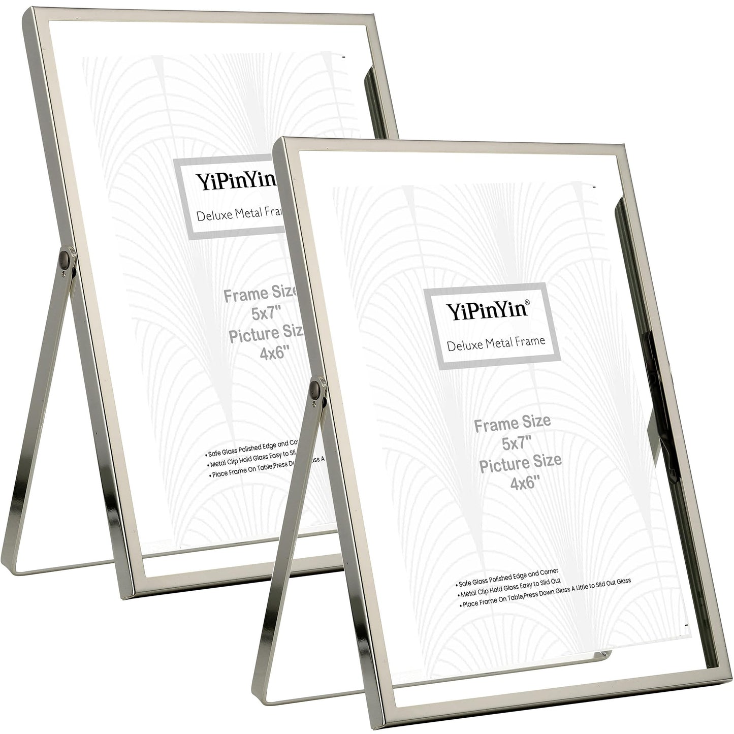 Silver 5x7'' Floating Frame Set of 2, For Photo Sizes ( 3.5x5'', 4x 6''), Silver Plated Metal Frames 5x7'' for Tabletop/Shelf Display, Classy Gift Choice for Wedding, Thanksgiving, Christmas,Birthady.