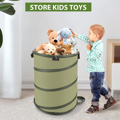 Hard Bottom Collapsible Garden Bag, 45 Gallon Pop Up Trash Can for Camping, Reusable Yard Waste Bags for Patio, Leaf,
