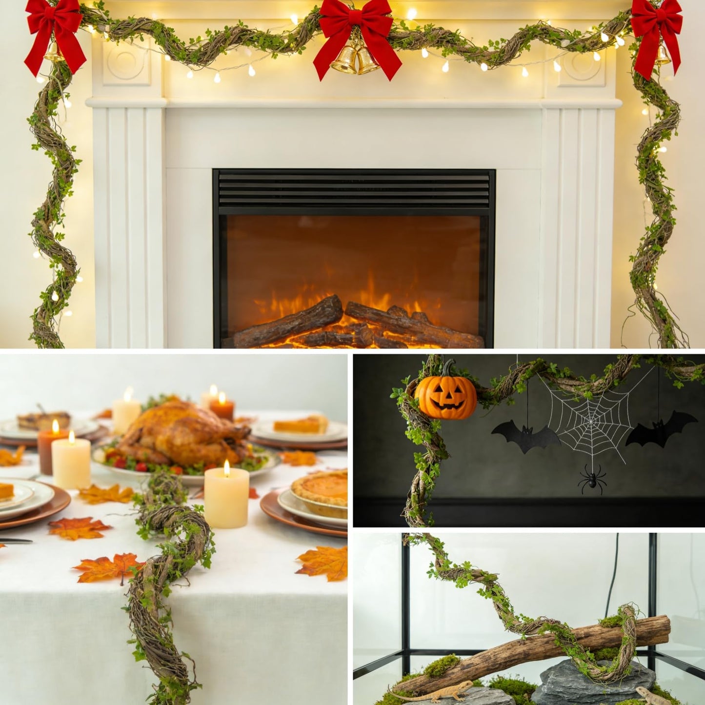 68.9inch Flexible Realistic Artificial Greenery Moss Garland Reptiles Vines Spooky Tree Branches Twigs for Jungle Theme Halloween Easter Thanksgiving Mantle Hanging Home Patio Wedding Arch Decor