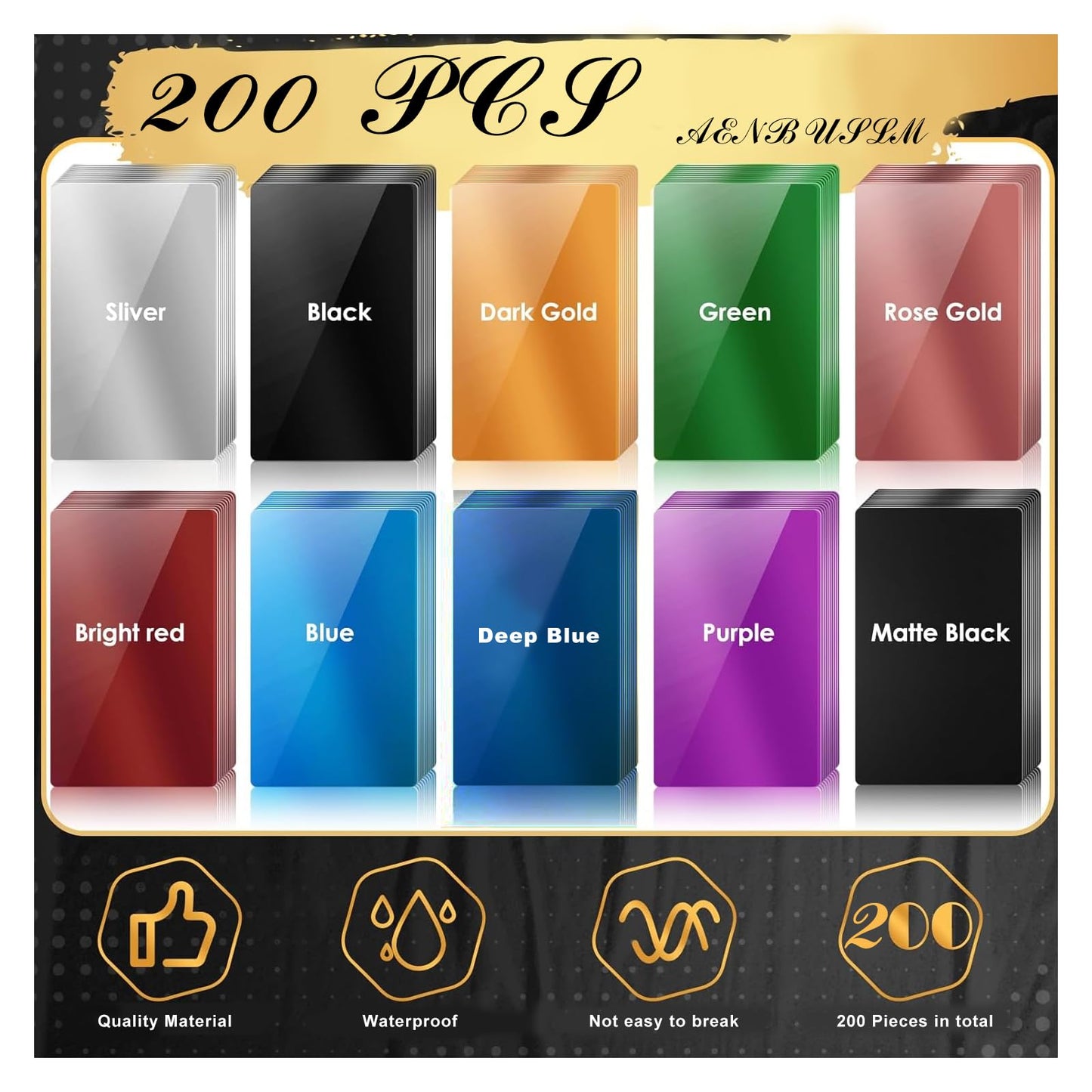 AENBUSLM Laser Engraving Blanks, 200pcs Black Aluminum Alloy Sheets for CNC Engraving, Laser Crafting, Multipurpose Metal Business Cards. DIY Gift Cards, 85 x 55x 0.2mm Thickness (Colorful-200pcs)