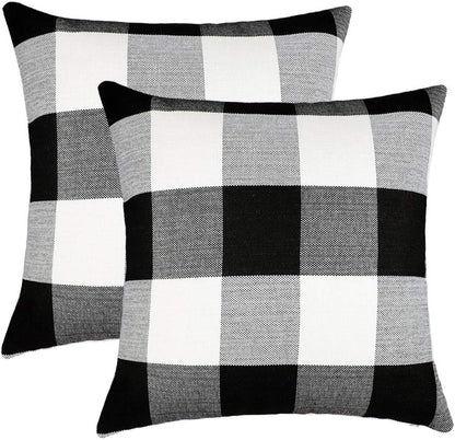 4TH Emotion Set of 2 Black and White Farmhouse Buffalo Check Plaid Throw Pillow Covers, 16 x 16 Inches