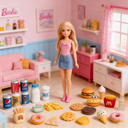100pcs Miniature Food Drink Mini Brand Bottles Soda Pop Cans Cake Ice Cream Pretend Play Kitchen Game Party Accessories Toys for 1/12 Doll House Resin Food Figures Dollhouse Kitchen Decorations