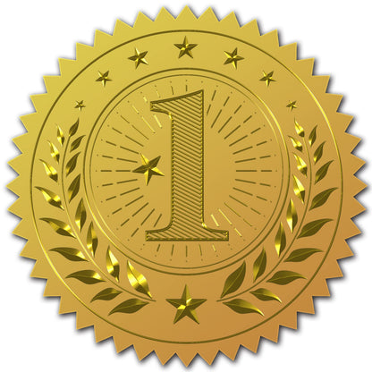 CRASPIRE 2" 1st Gold Foil Sticker Medal Award First Place 100pcs Certificate Seals Gold Embossed Round Embossed Foil Seal Stickers for Envelopes Invitation Card Diplomas Graduation Ofiicial