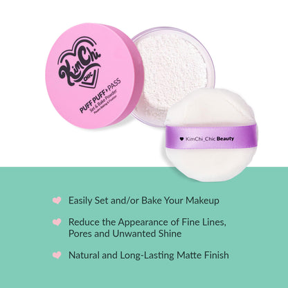 Kimchi Chic Beauty Puff Puff Pass Set and Bake Setting Powder for Makeup, Extra Fluffy Loose Face Powder Poof, Soft Natural Face Makeup for Uneven Skin Tone, 03 Translucent