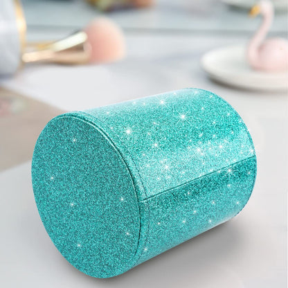WAVEYU Glitter Pen Holder Pencil Organizer, Cute Pencil Cup Desk Decor, Decorative Makeup Brush Holder Large, Leather Multi-Functional Organizer Cup for Office, Home, Classroom, Blue+Green